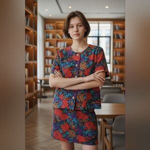 Vintage Kari's Korner Division of Periwinkle Blouse and Skirt Set Size 20